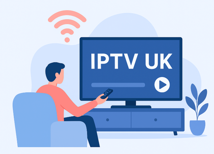 Best IPTV Services UK interface on Smart TV with streaming apps and Wi-Fi connection