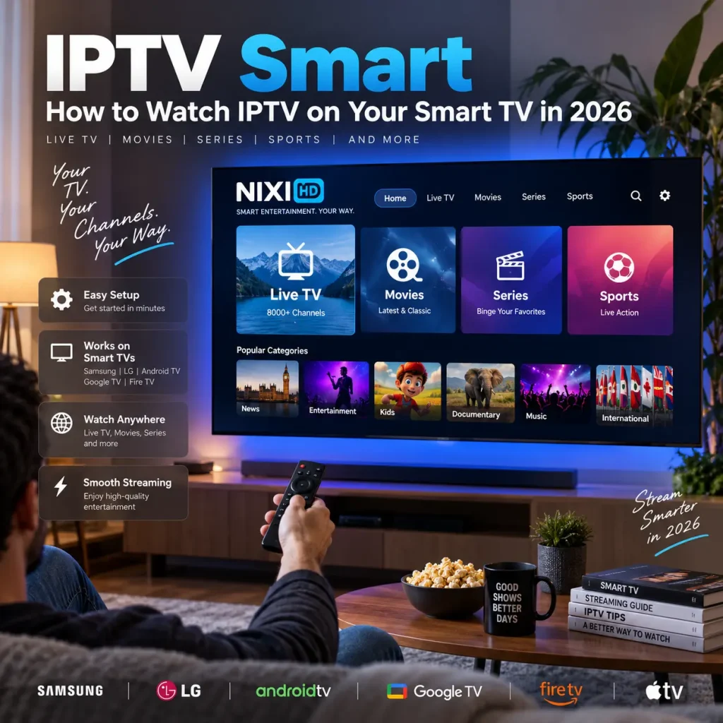 IPTV Smart setup guide showing internet television on a modern Smart TV